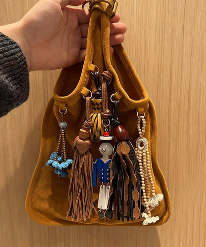 New Coffee Suede Hanging Robot Decorated Tote Handbag