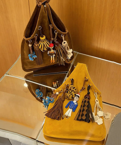 New Coffee Suede Hanging Robot Decorated Tote Handbag