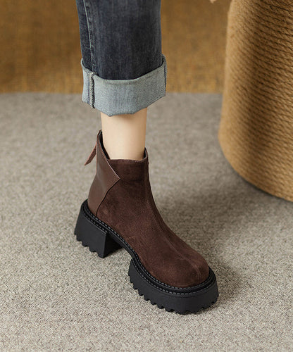New Comfortable Splicing Chunky Boots Brown Suede
