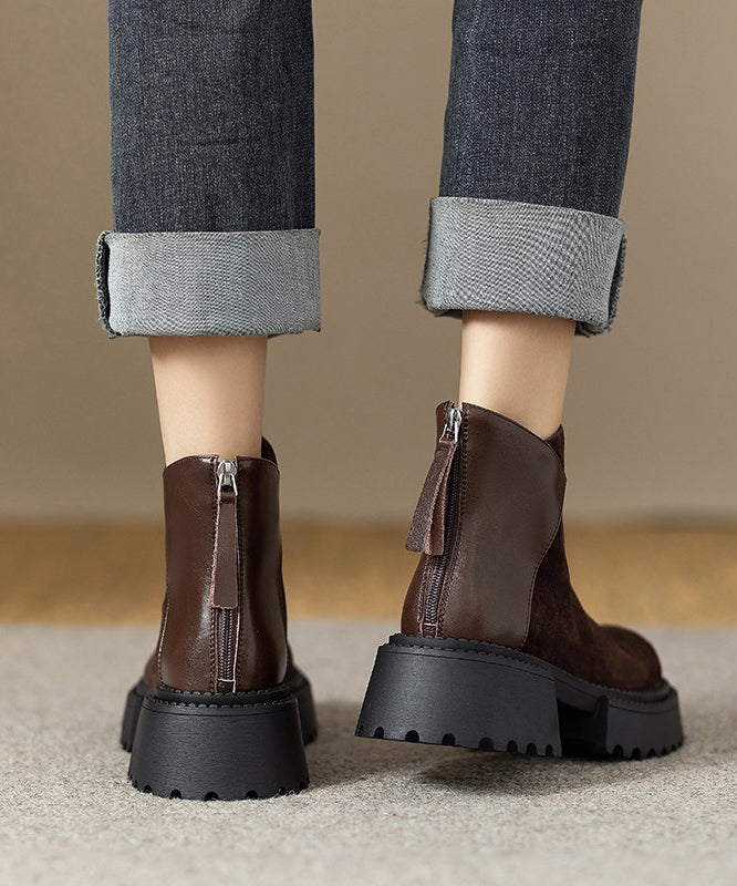 New Comfortable Splicing Chunky Boots Brown Suede