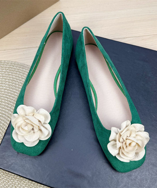 New Comfy Splicing Flat Shoes For Women Green Suede Floral