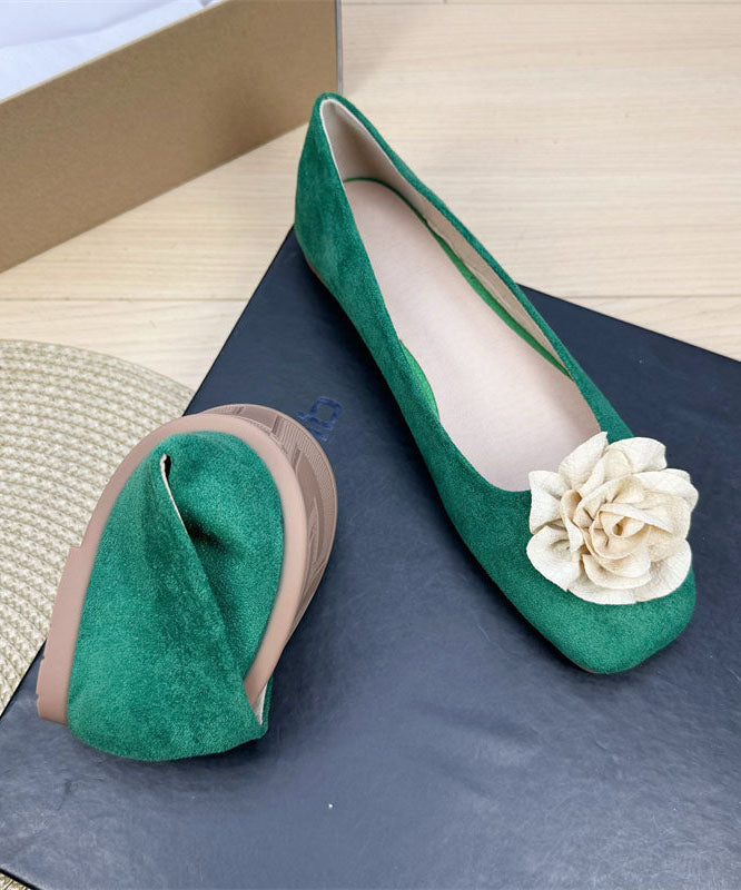 New Comfy Splicing Flat Shoes For Women Green Suede Floral