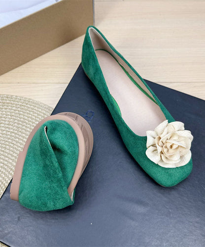 New Comfy Splicing Flat Shoes For Women Green Suede Floral
