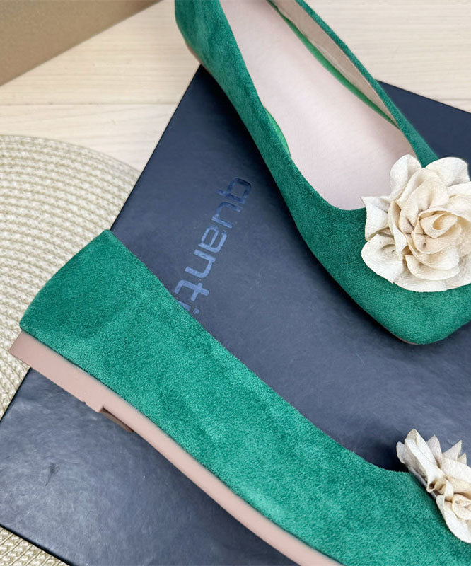New Comfy Splicing Flat Shoes For Women Green Suede Floral