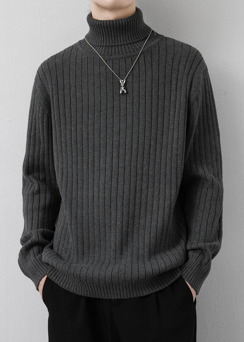 New Dark Gray Turtleneck Thick Knit Men Sweaters Winter