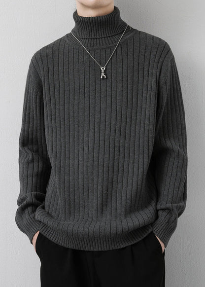 New Dark Gray Turtleneck Thick Knit Men Sweaters Winter