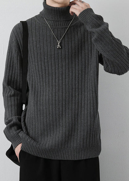 New Dark Gray Turtleneck Thick Knit Men Sweaters Winter