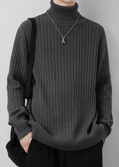 New Dark Gray Turtleneck Thick Knit Men Sweaters Winter