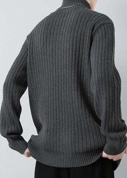 New Dark Gray Turtleneck Thick Knit Men Sweaters Winter