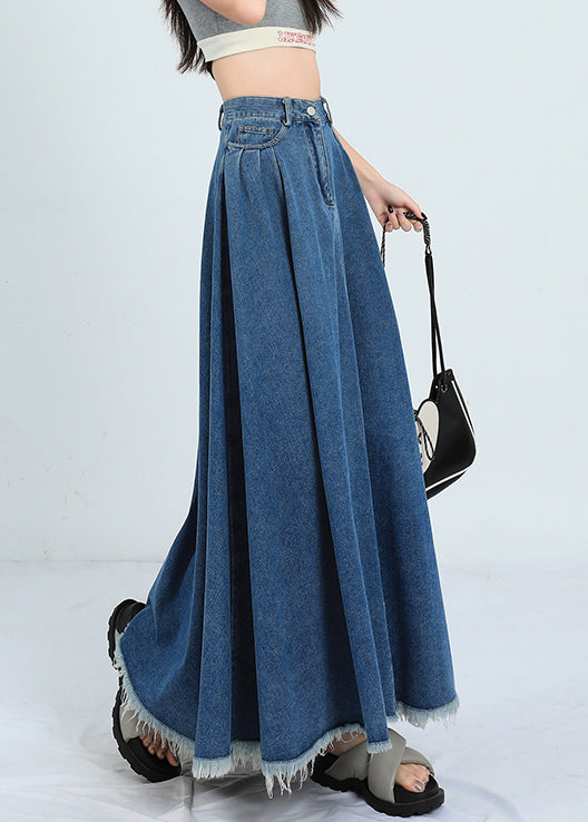 New Denim Blue Raw Edge High Waist Denim Skirt Summer