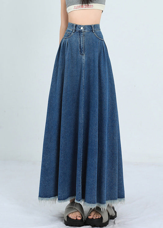 New Denim Blue Raw Edge High Waist Denim Skirt Summer