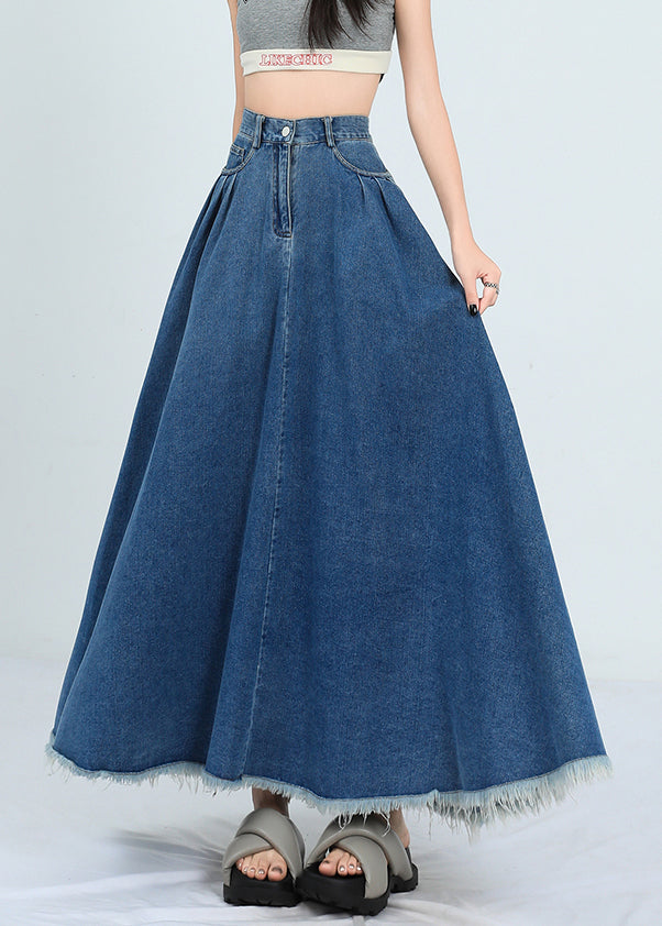New Denim Blue Raw Edge High Waist Denim Skirt Summer
