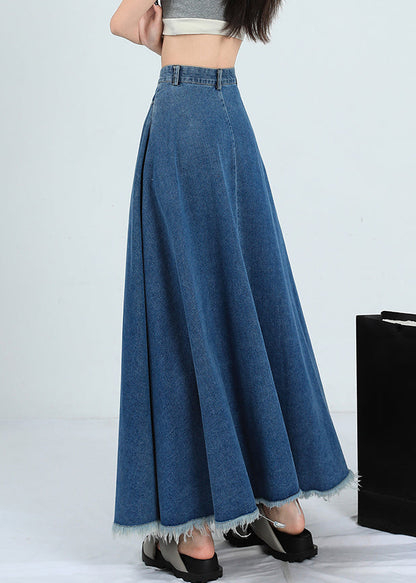 New Denim Blue Raw Edge High Waist Denim Skirt Summer
