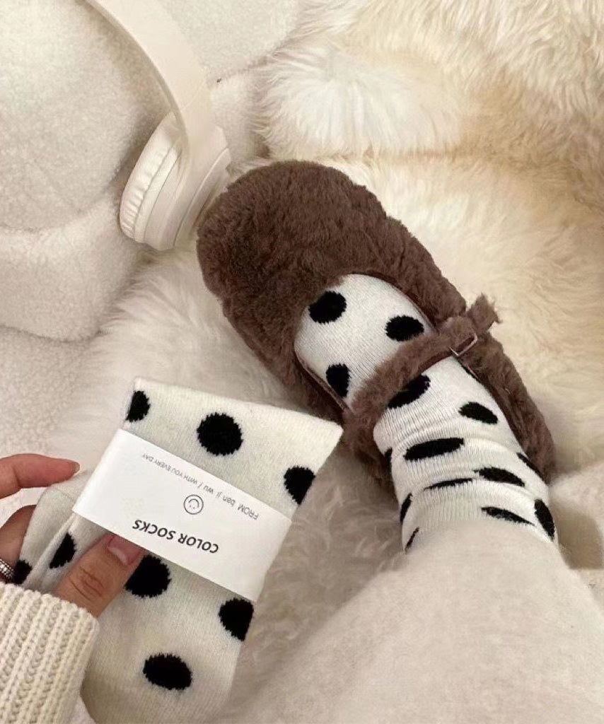 New Dot Print Thick And Warm Cotton Crew Socks