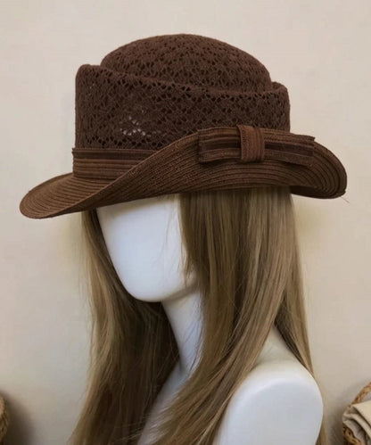 New Elegant Coffee Bow Rolled Edge Cloche Hat