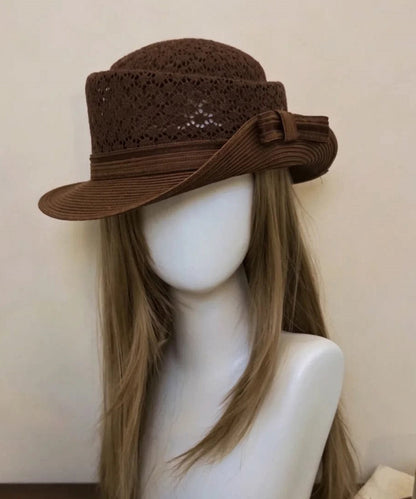 New Elegant Coffee Bow Rolled Edge Cloche Hat