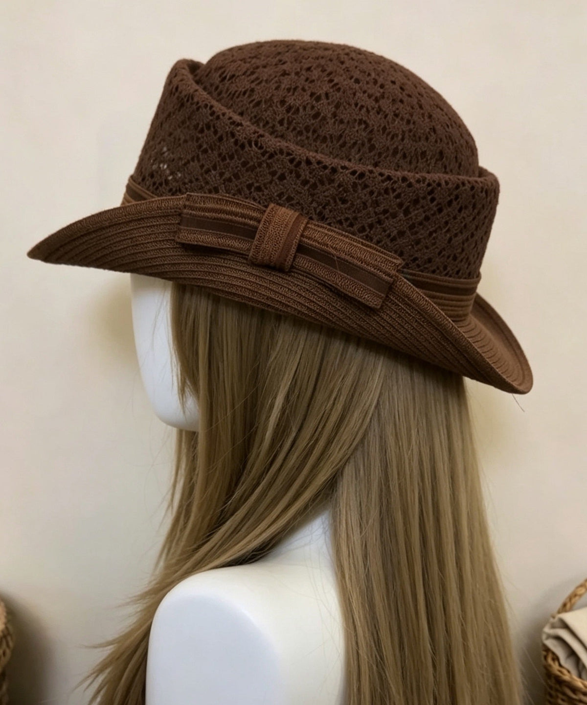 New Elegant Coffee Bow Rolled Edge Cloche Hat