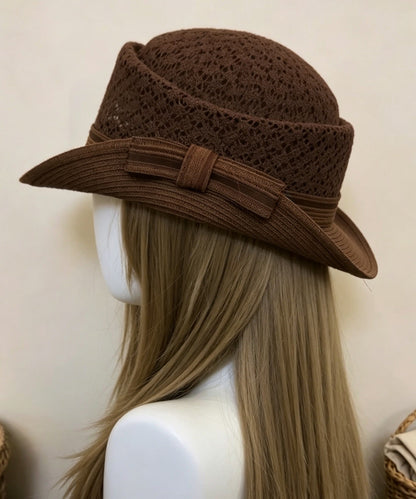 New Elegant Coffee Bow Rolled Edge Cloche Hat