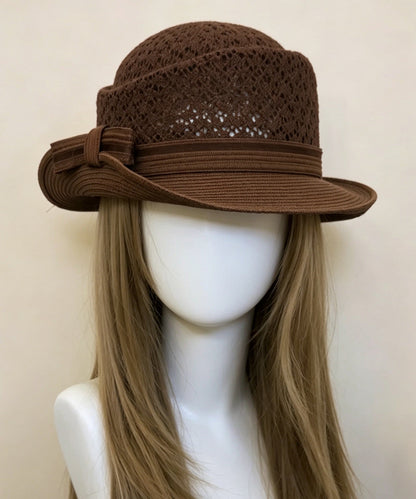 New Elegant Coffee Bow Rolled Edge Cloche Hat