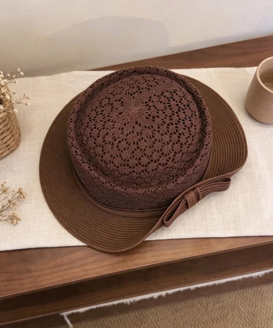 New Elegant Coffee Bow Rolled Edge Cloche Hat