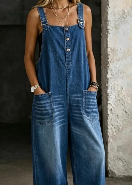 New Fashion Sexy Off Shoulder Strap Pocket Cowboy jumpsuit