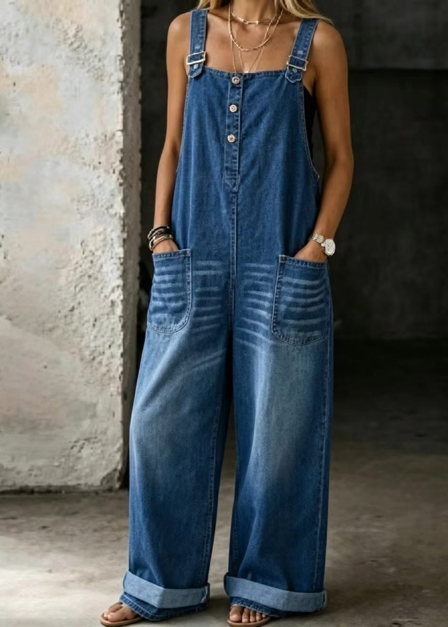 New Fashion Sexy Off Shoulder Strap Pocket Cowboy jumpsuit