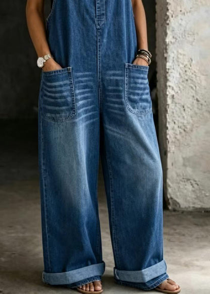New Fashion Sexy Off Shoulder Strap Pocket Cowboy jumpsuit