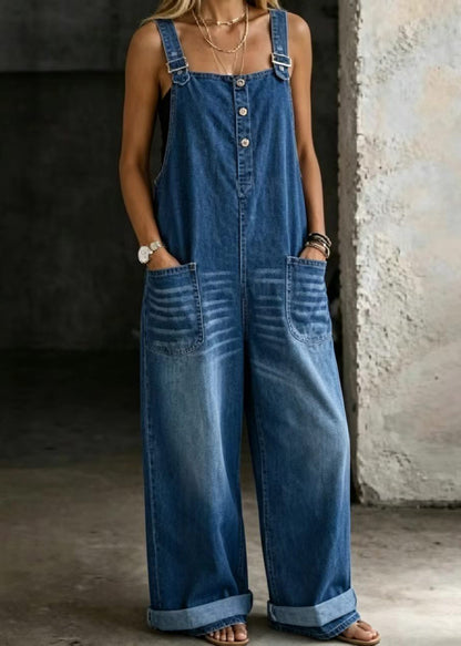 New Fashion Sexy Off Shoulder Strap Pocket Cowboy jumpsuit