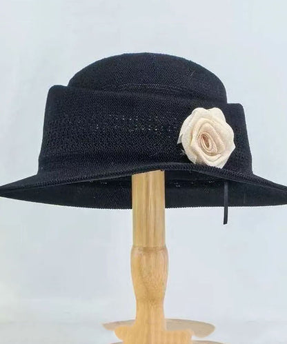 New French Style Khaki Rose Straw Woven Cloche Hat