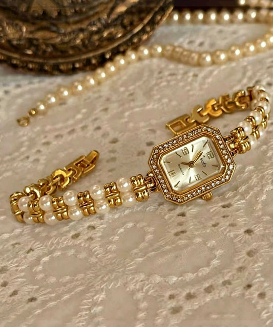 New Gold Metal Alloy Zircon Pearl Watches