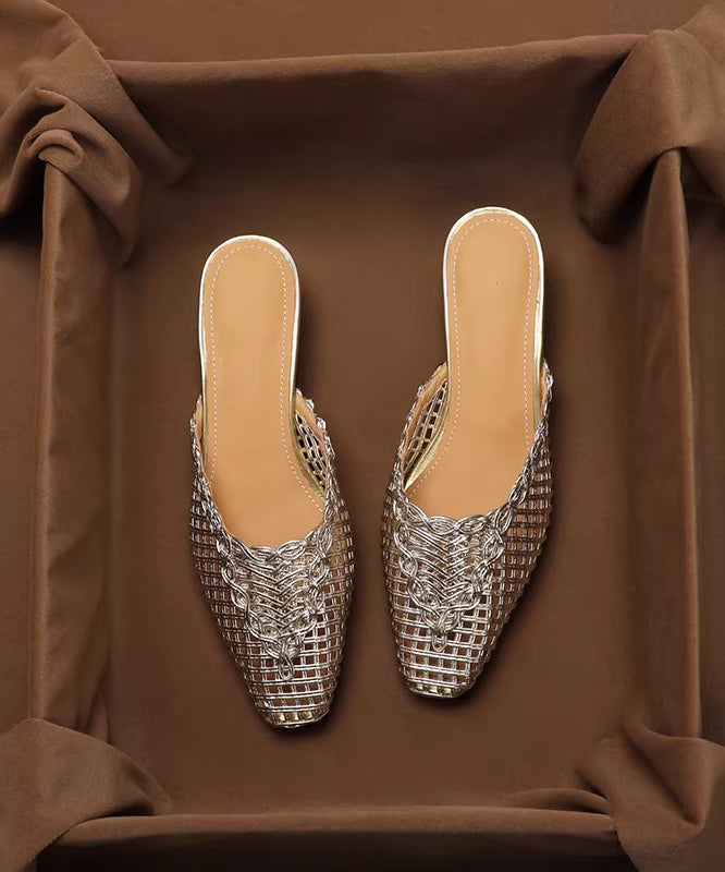 New Gold Splicing Slide Sandals Hollow Out Breathable Faux Leather