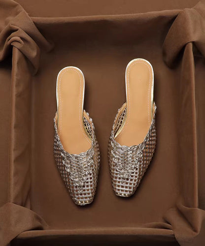 New Gold Splicing Slide Sandals Hollow Out Breathable Faux Leather