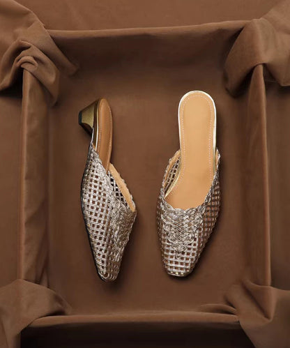 New Gold Splicing Slide Sandals Hollow Out Breathable Faux Leather