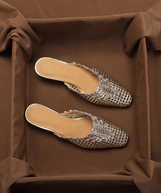 New Gold Splicing Slide Sandals Hollow Out Breathable Faux Leather