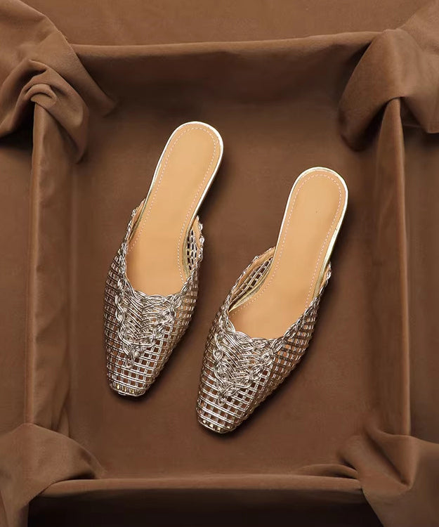 New Gold Splicing Slide Sandals Hollow Out Breathable Faux Leather
