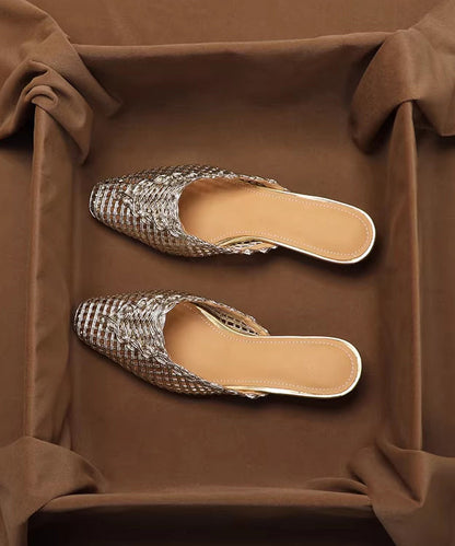 New Gold Splicing Slide Sandals Hollow Out Breathable Faux Leather