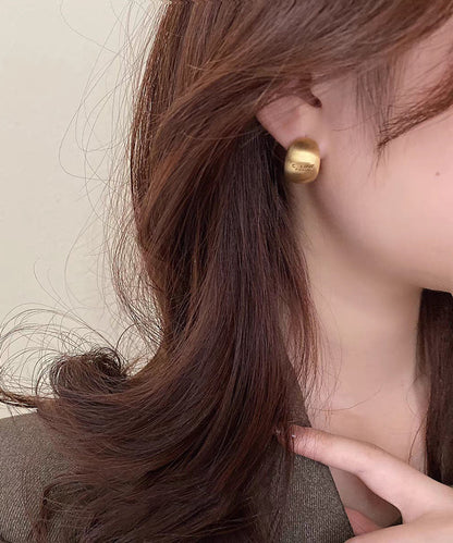 New Gold Sterling Silver Overgild Graphic Stud Earrings