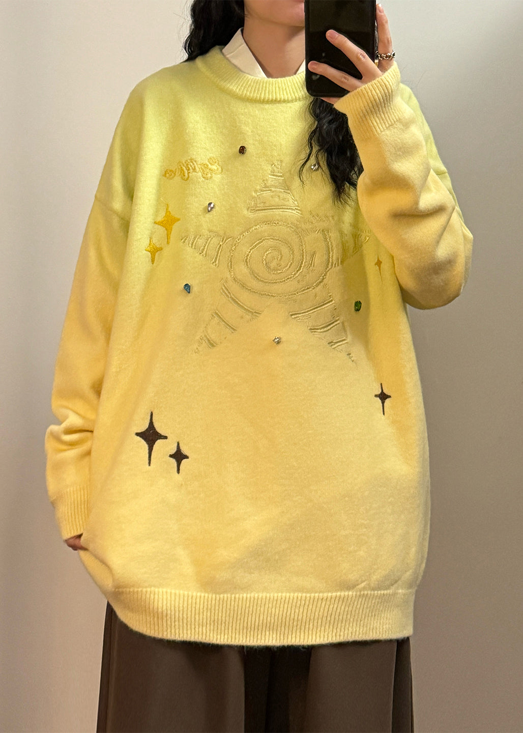 New Gradient Color Embroidered Cozy Knit Sweater Tops Spring