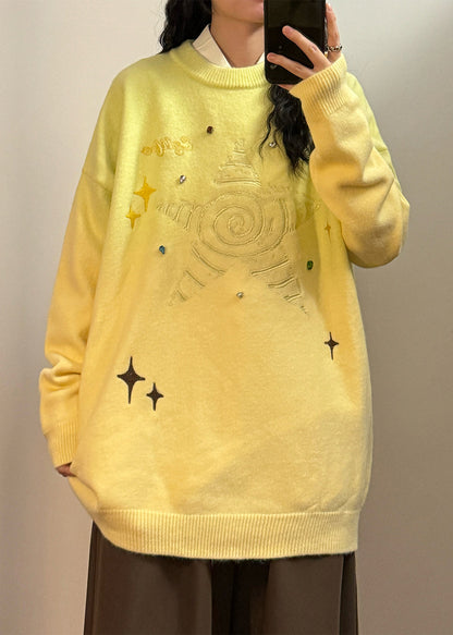 New Gradient Color Embroidered Cozy Knit Sweater Tops Spring