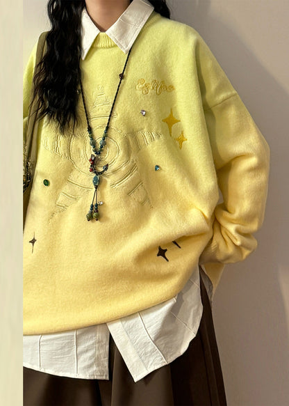 New Gradient Color Embroidered Cozy Knit Sweater Tops Spring