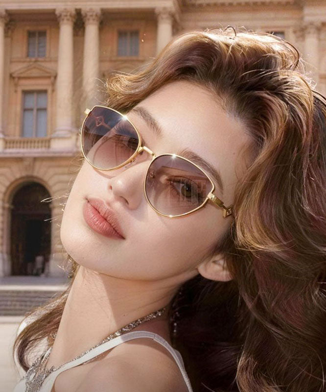 New Gradient Color Gold Metal UV Protection Sunglasses