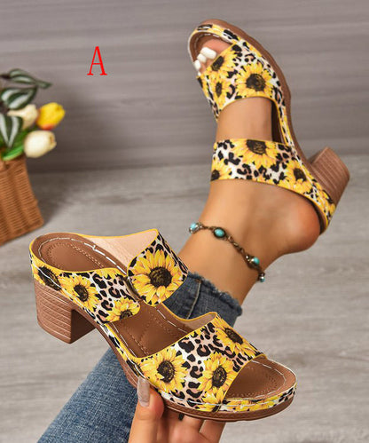 New Graffiti Buckle Chunky Heel Slide Sandals Peep Toe