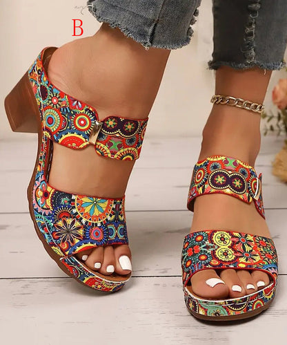 New Graffiti Buckle Chunky Heel Slide Sandals Peep Toe