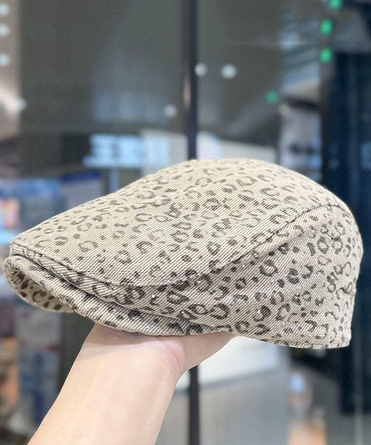 New Gray Keopard Print Zircon Cotton Breton Hat