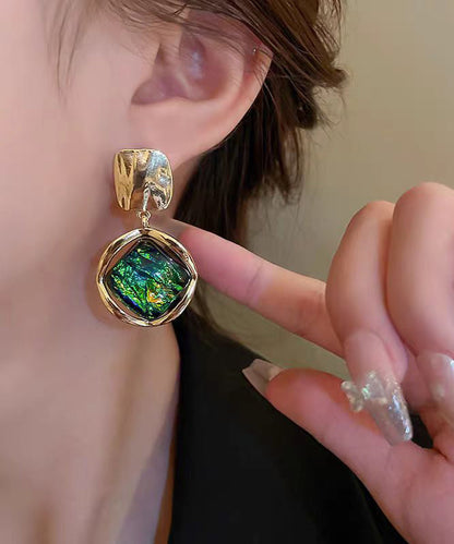 New Green Alloy Geometric Diamond Earrings