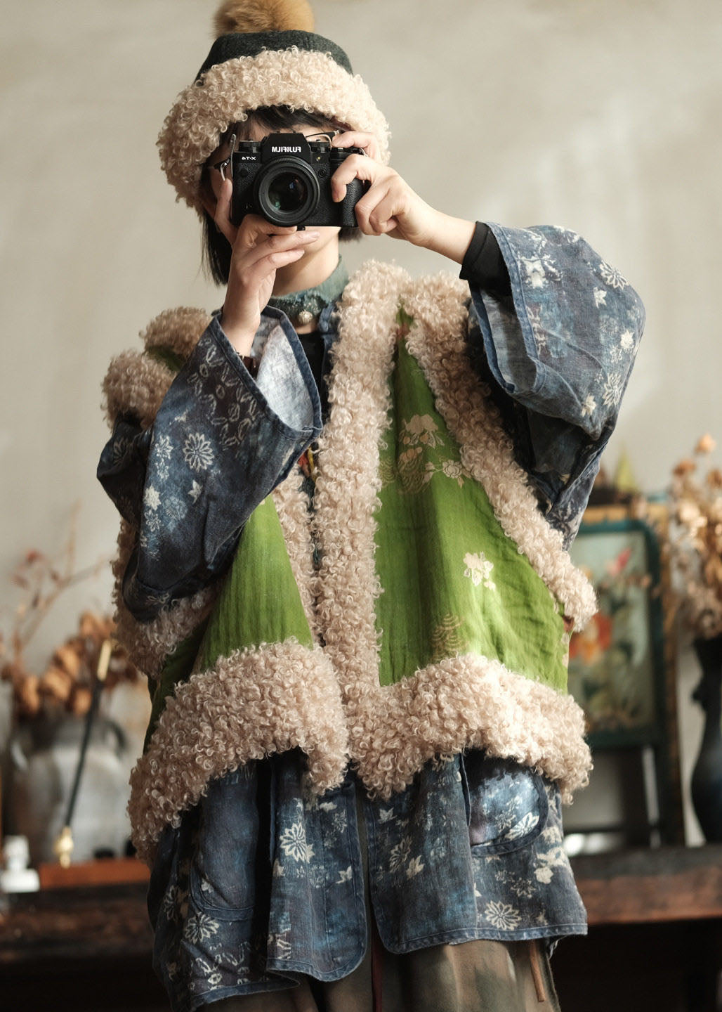 New Green Faux Fur Patchwork Fine Cotton Filled Vest Sleeveless