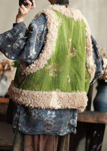 New Green Faux Fur Patchwork Fine Cotton Filled Vest Sleeveless