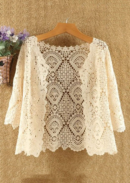 New Green Hollow Out Solid Cotton Knit Cardigans Summer