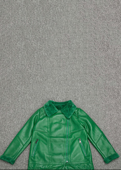 New Green Peter Pan Collar Patchwork cotton blend Coat Winter