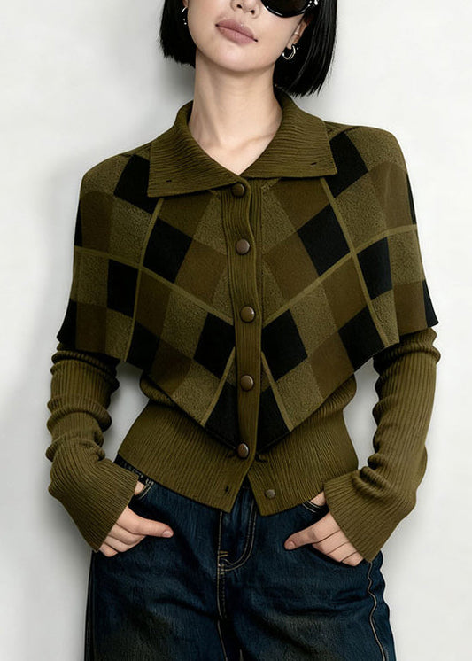 New Green Peter Pan Collar Patchwork False Two Pieces Knit Top Spring